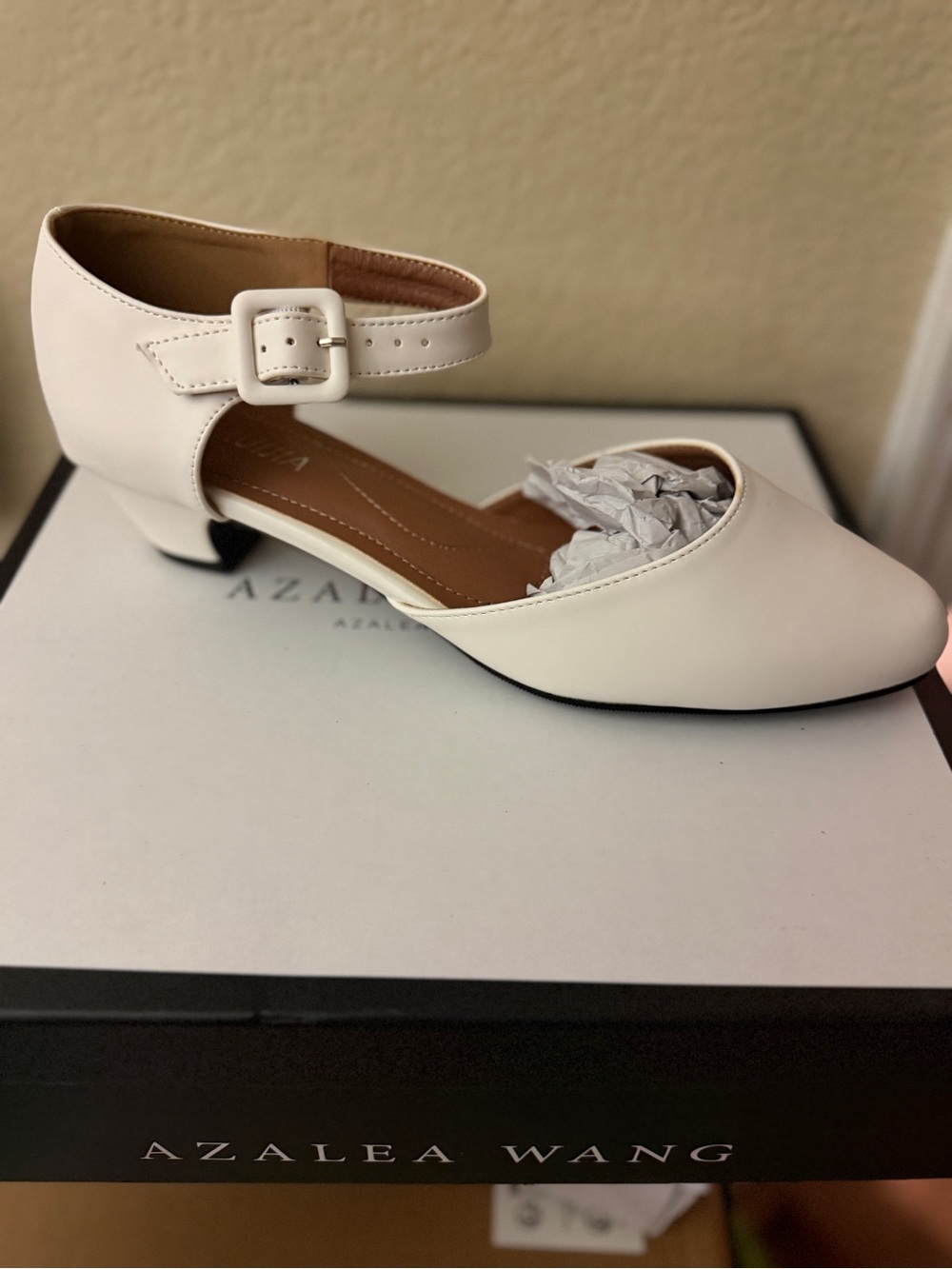 Women's White Ankle-Strap Low Heel Shoe